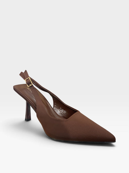 Décolleté Slingback Marrone a Punta con Tacco