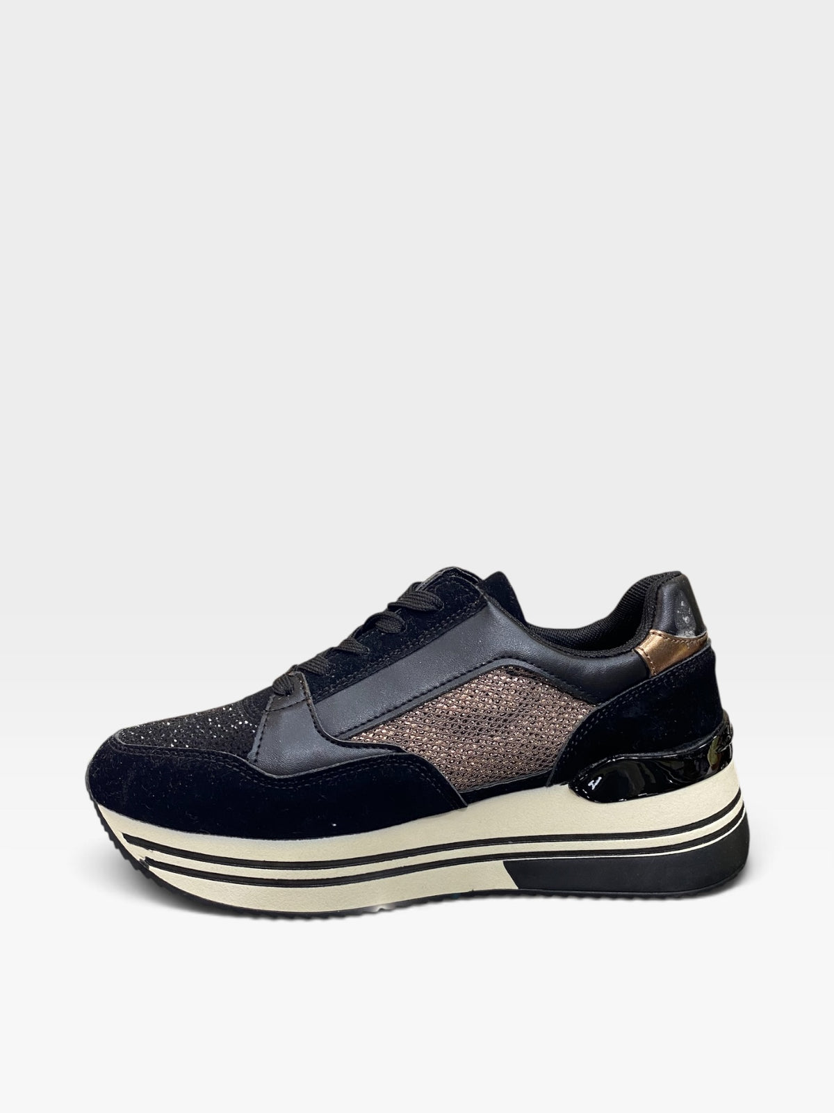 Sneaker Platform Zip e Strass Nero