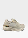 Sneaker Platform Zip e Strass Beige