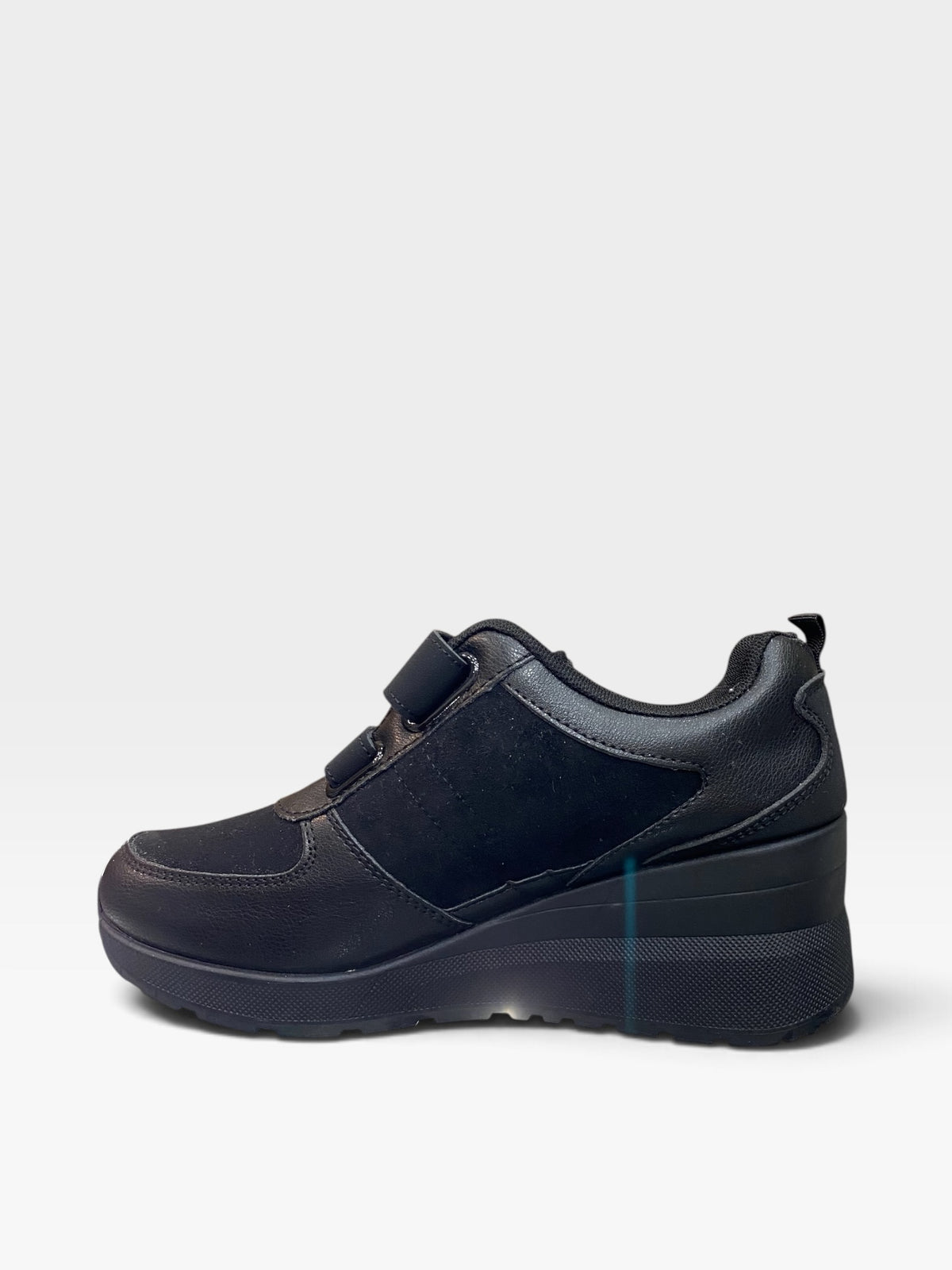 Sneaker Zeppa Velcro Strass Nero