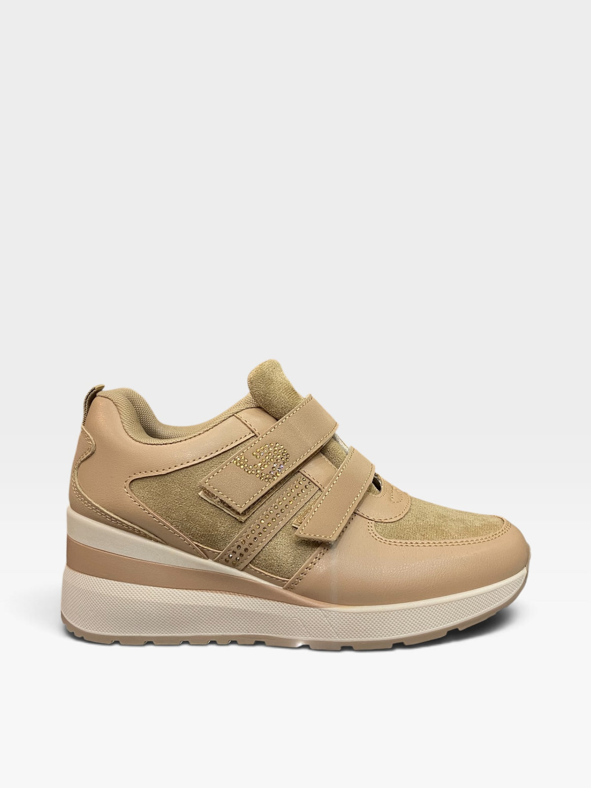 Sneaker Zeppa Velcro Strass Khaki