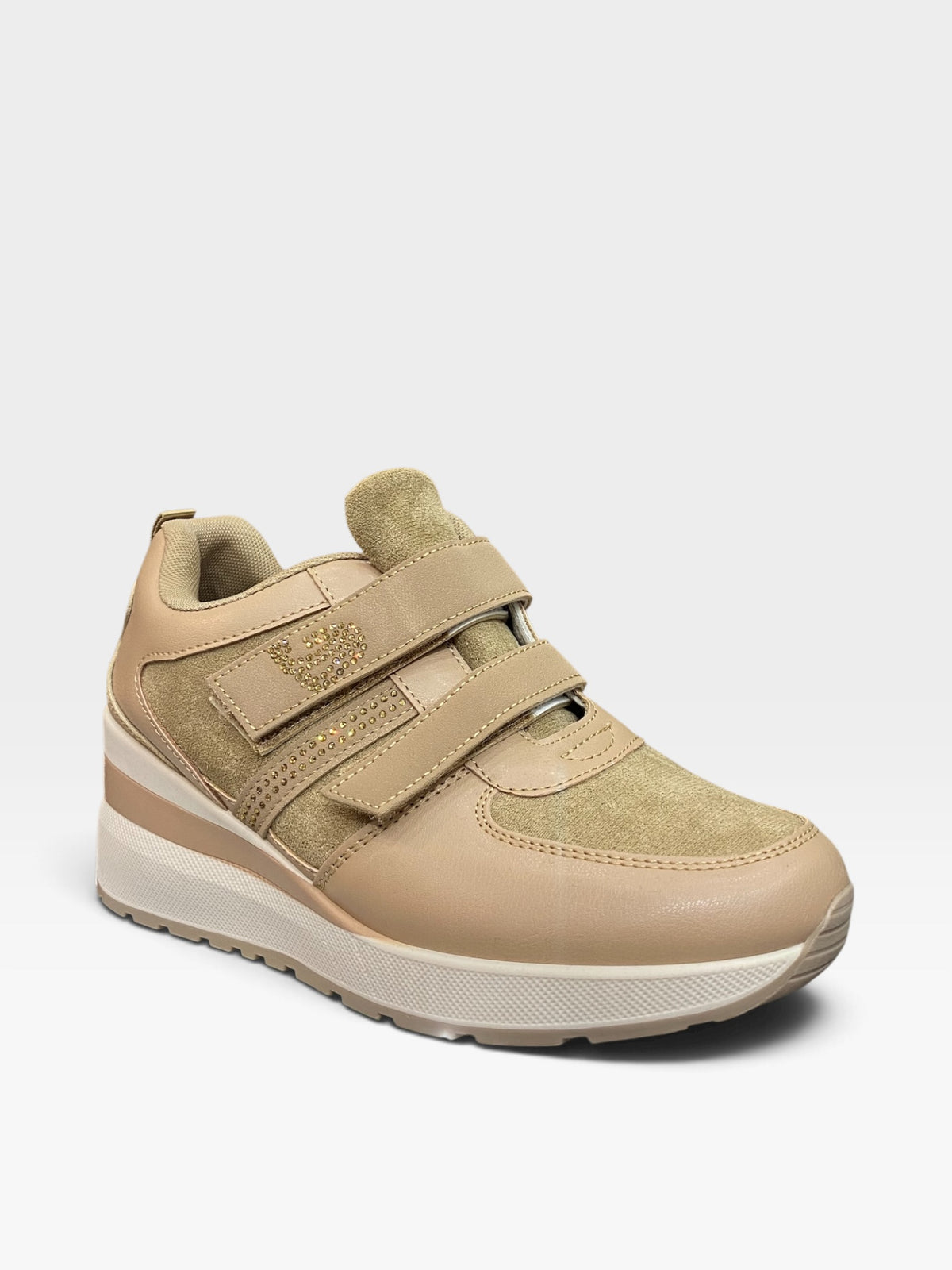 Sneaker Zeppa Velcro Strass Khaki