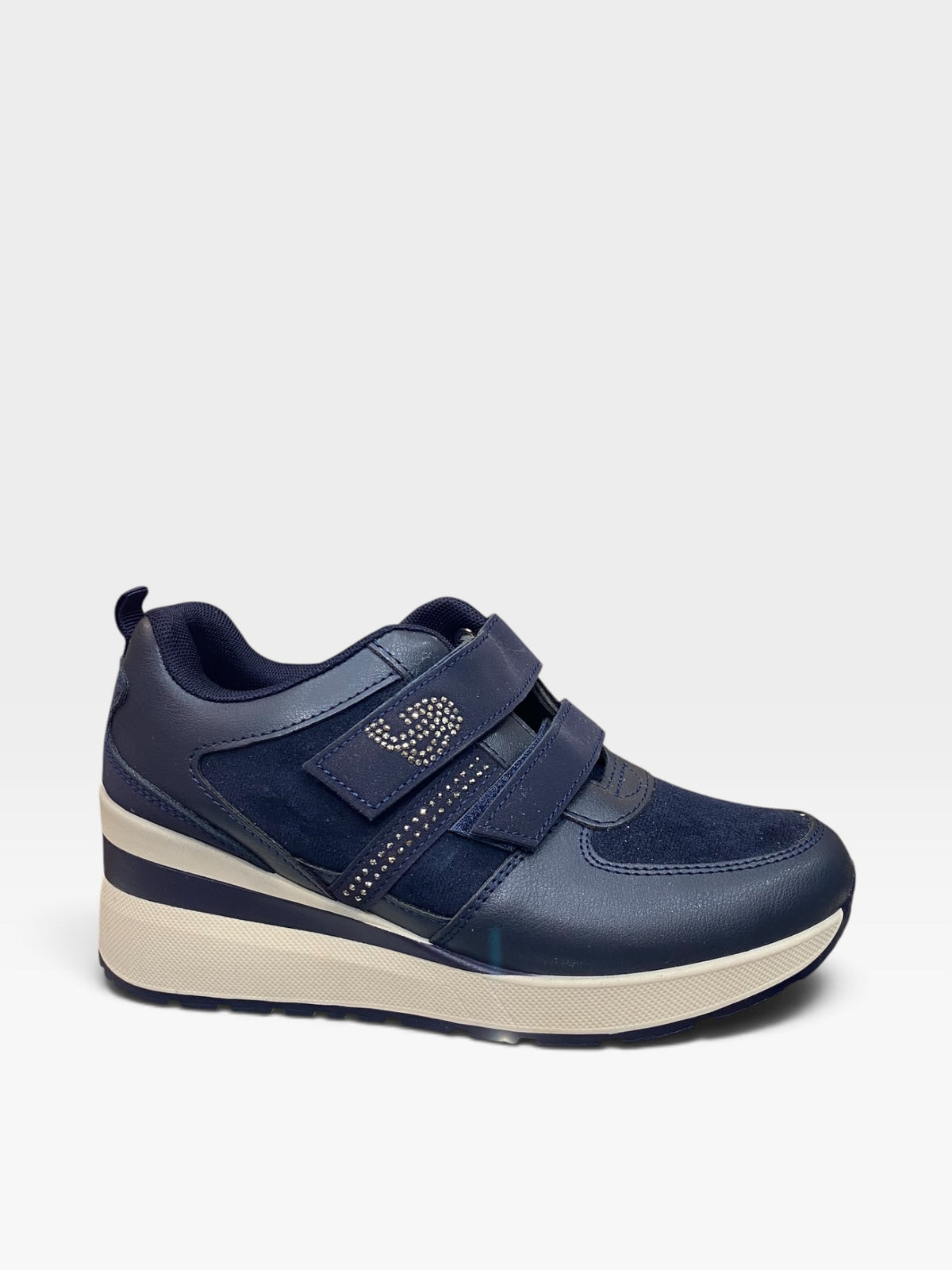 Sneaker Zeppa Velcro Strass Blu