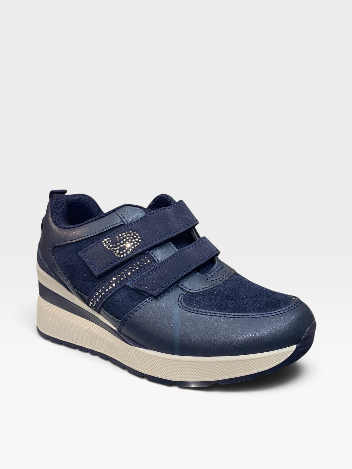 Sneaker Zeppa Velcro Strass Blu