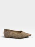 Ballerina Scamosciata a Punta Bassa Beige Donna