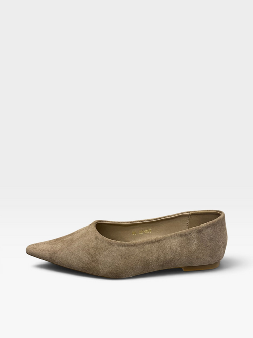 Ballerina Scamosciata a Punta Bassa Beige Donna