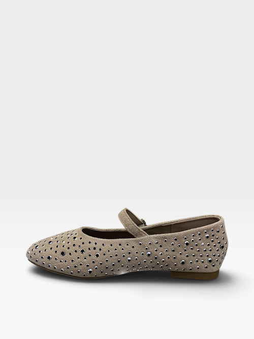 Ballerina Mary Jane Scamosciata con Strass Beige Donna