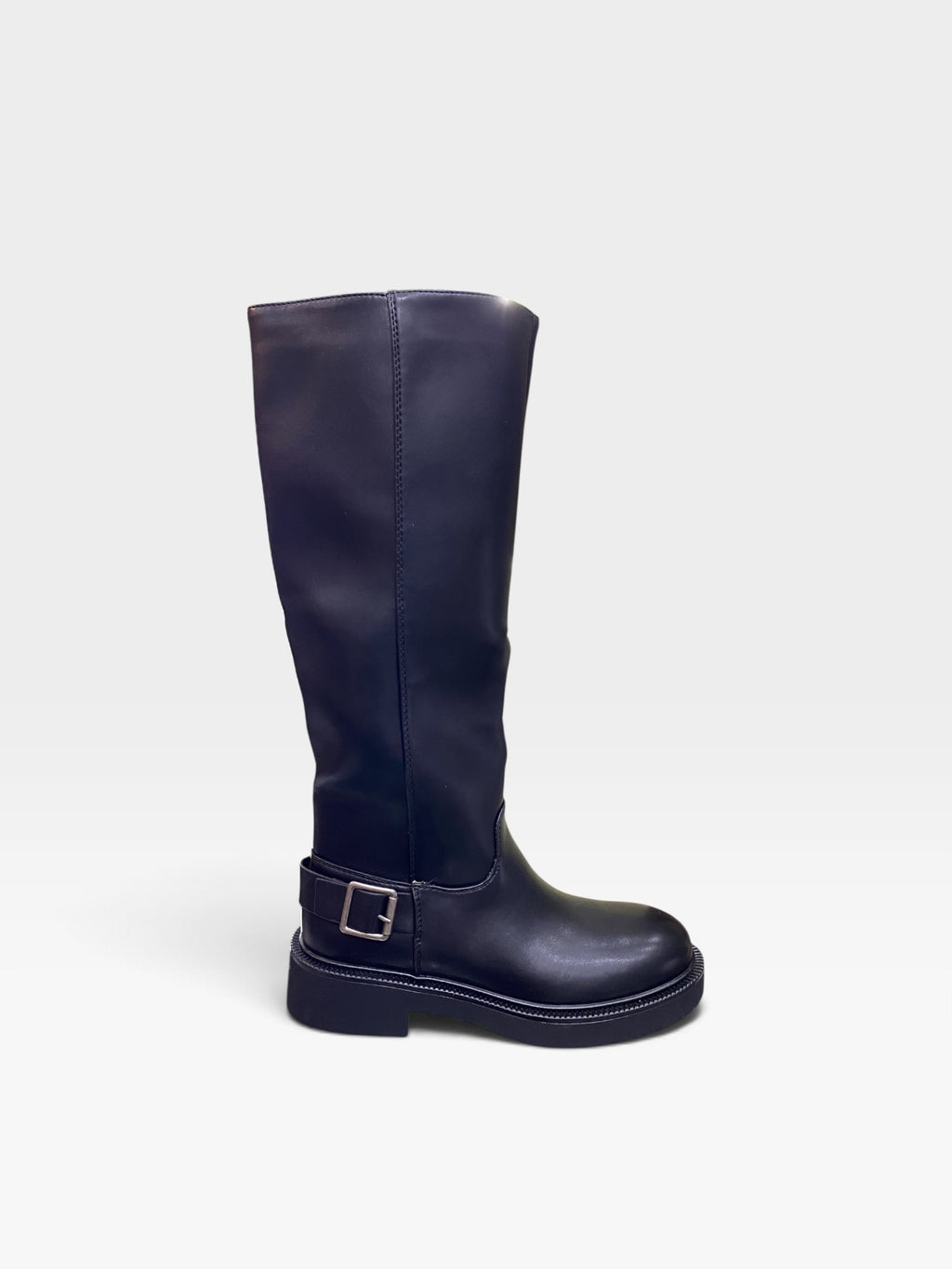 Stivale Alto Fibbia Caviglia Nero Donna