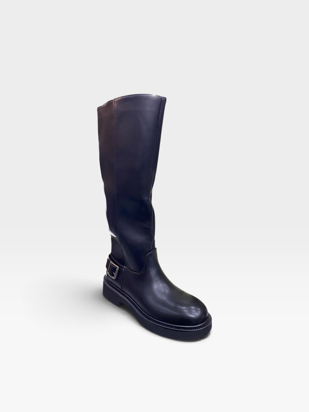 Stivale Alto Fibbia Caviglia Nero Donna