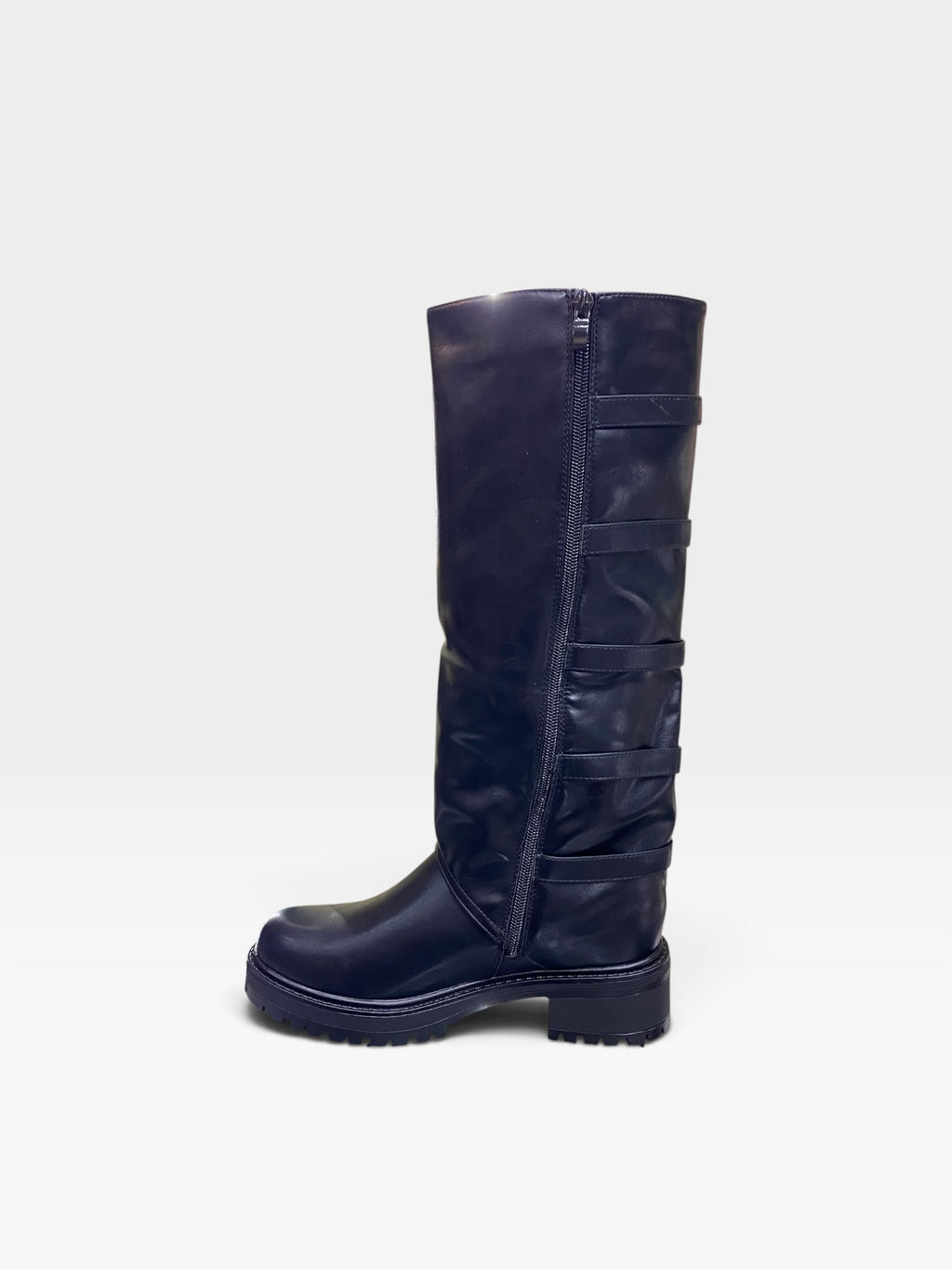 Stivale Alto Multi Fibbie Carrarmato Nero Donna