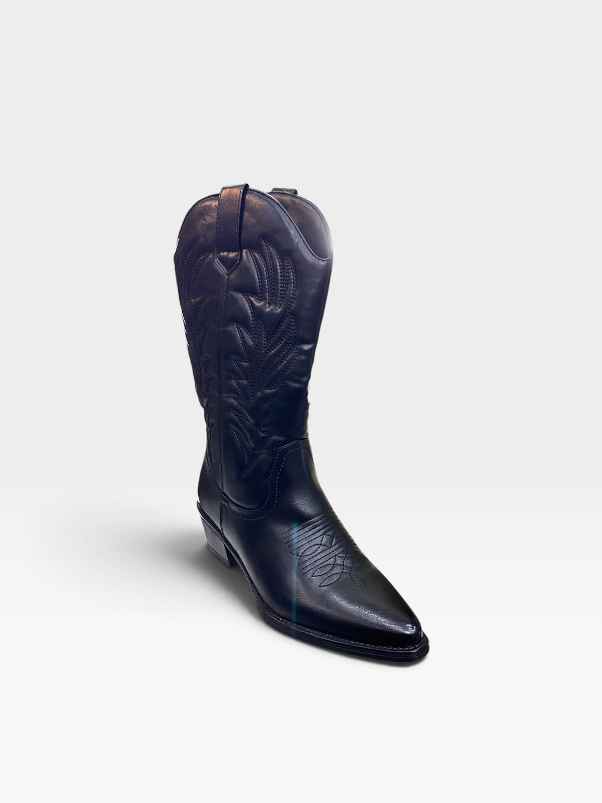 Stivale Texano Ricamato con Zip Nero Donna