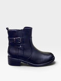 Stivaletto Basso Casual con Fibbia e Zip Nero Donna