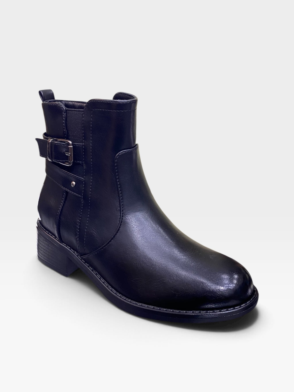 Stivaletto Basso Casual con Fibbia e Zip Nero Donna