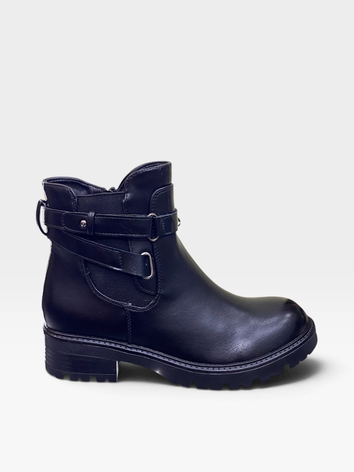 Stivaletto Tronchetto con Doppi Cinturini Nero Donna