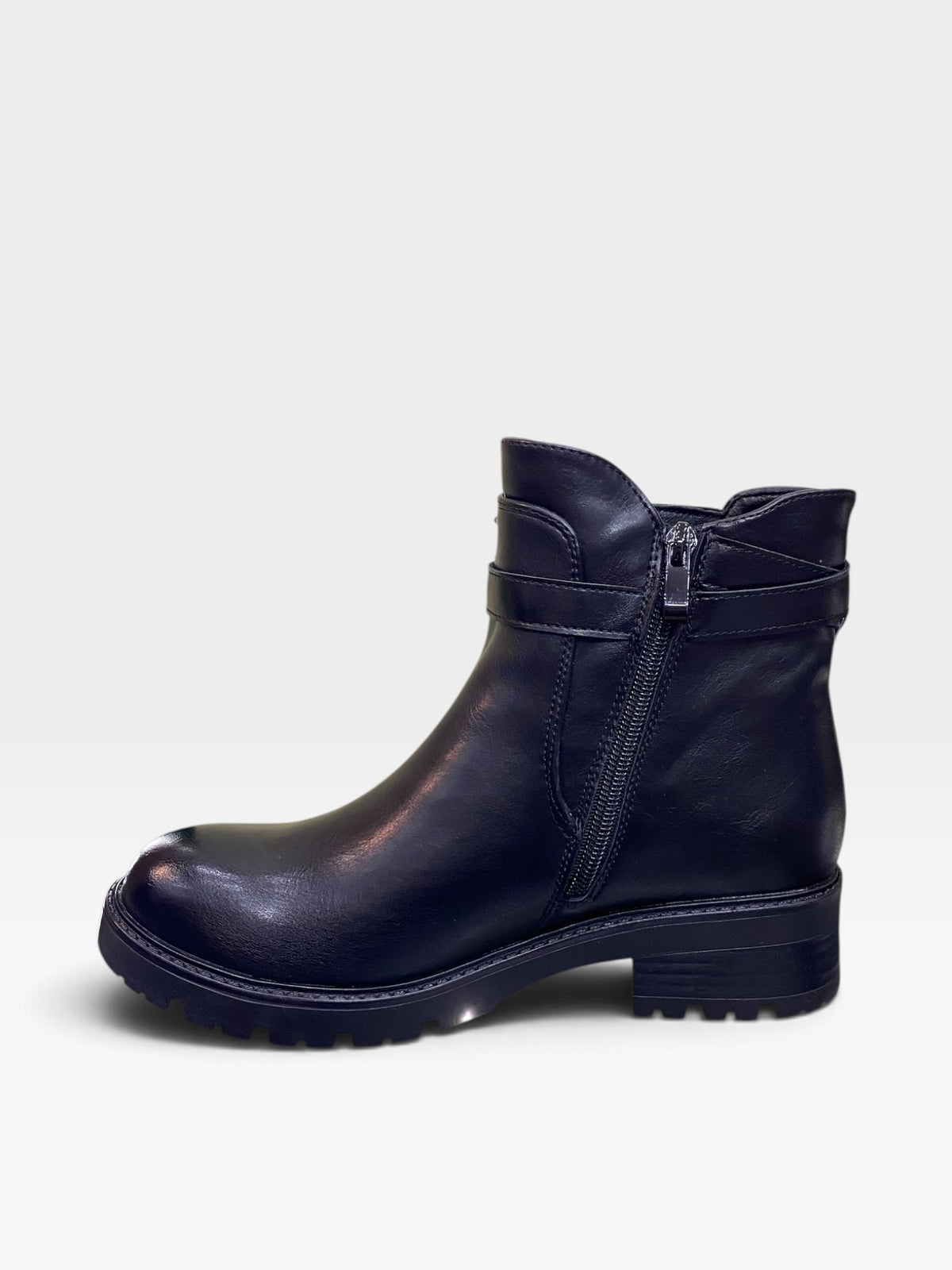 Stivaletto Tronchetto con Doppi Cinturini Nero Donna