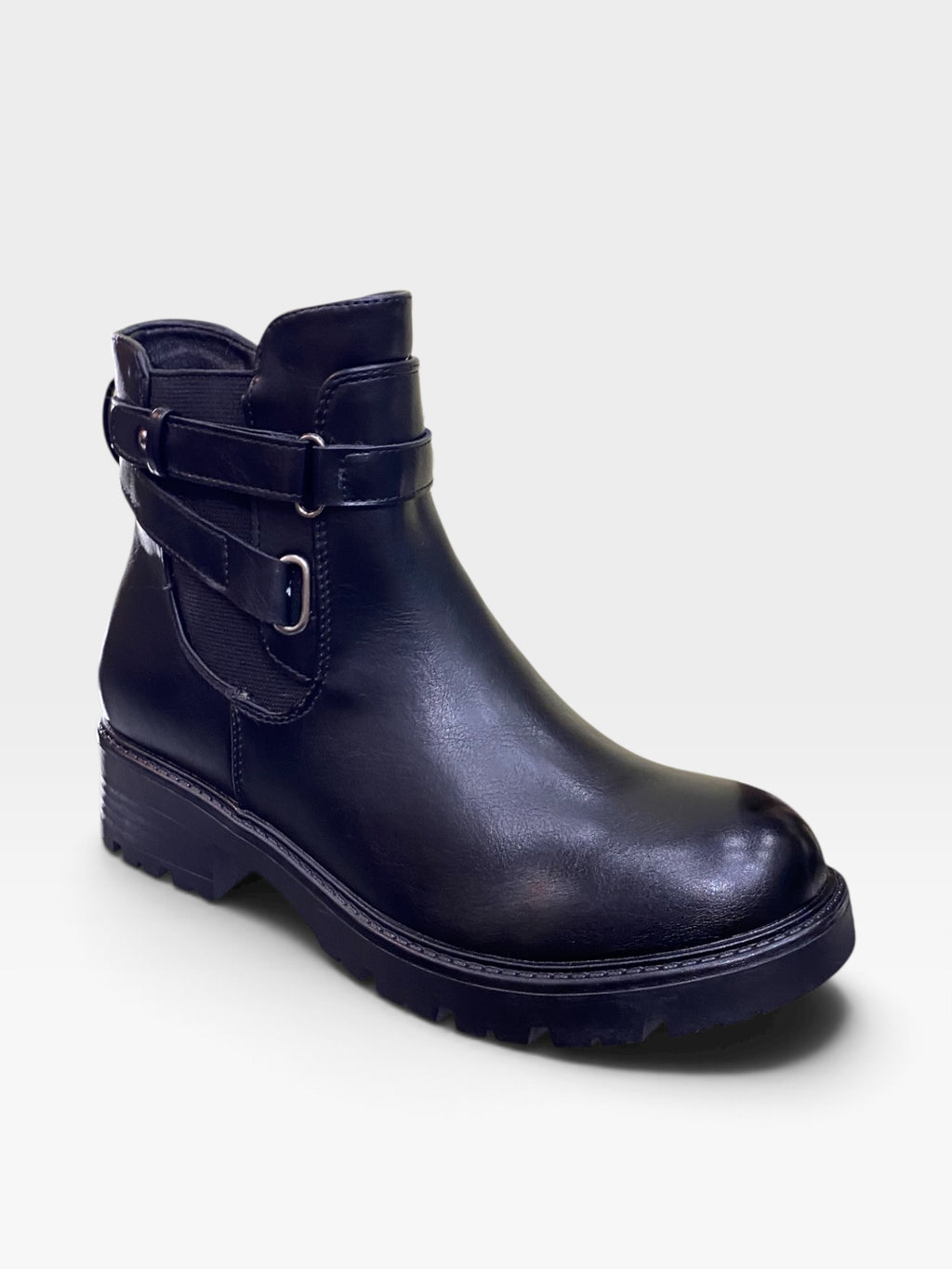 Stivaletto Tronchetto con Doppi Cinturini Nero Donna