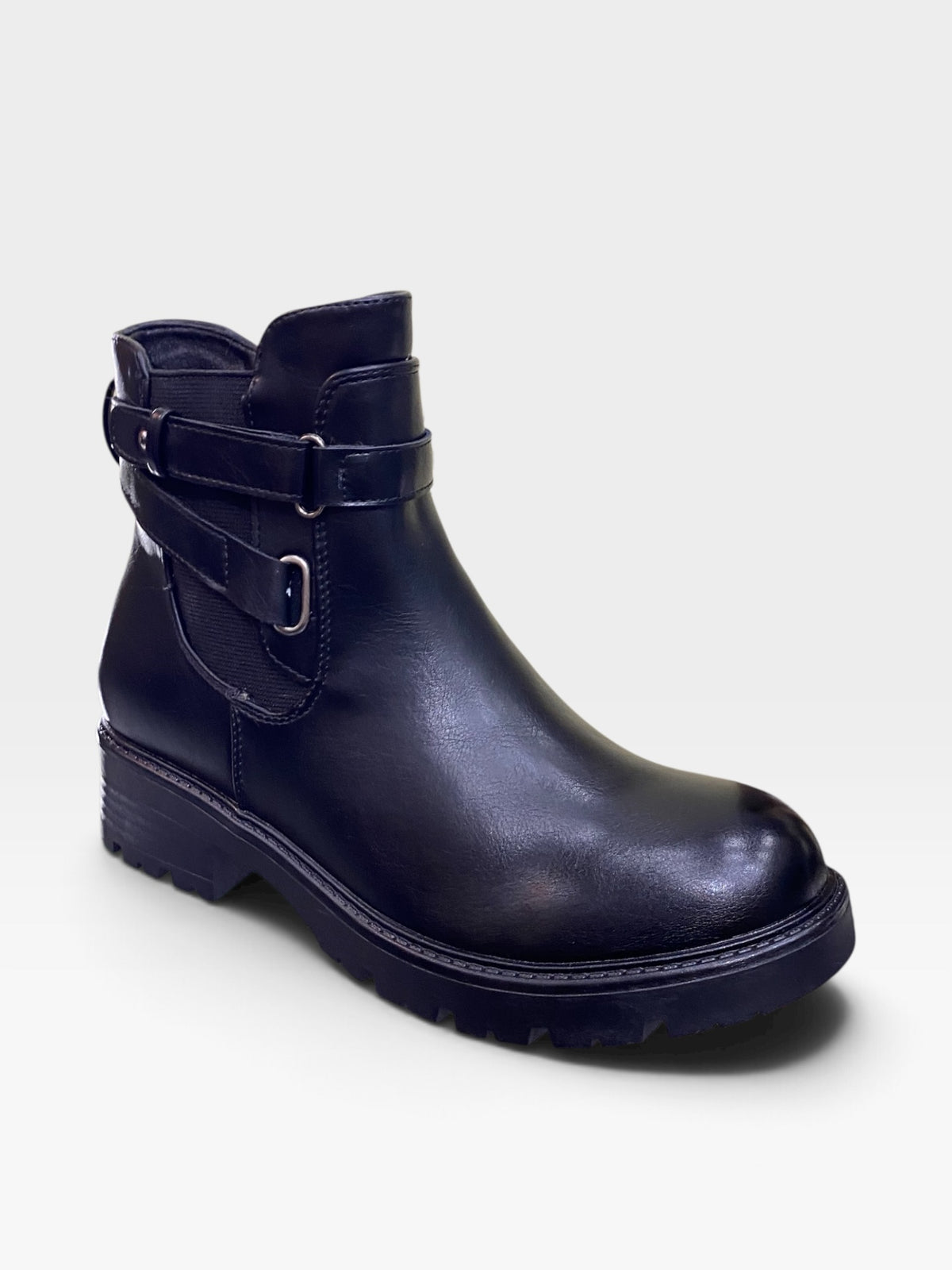 Stivaletto Tronchetto con Doppi Cinturini Nero Donna