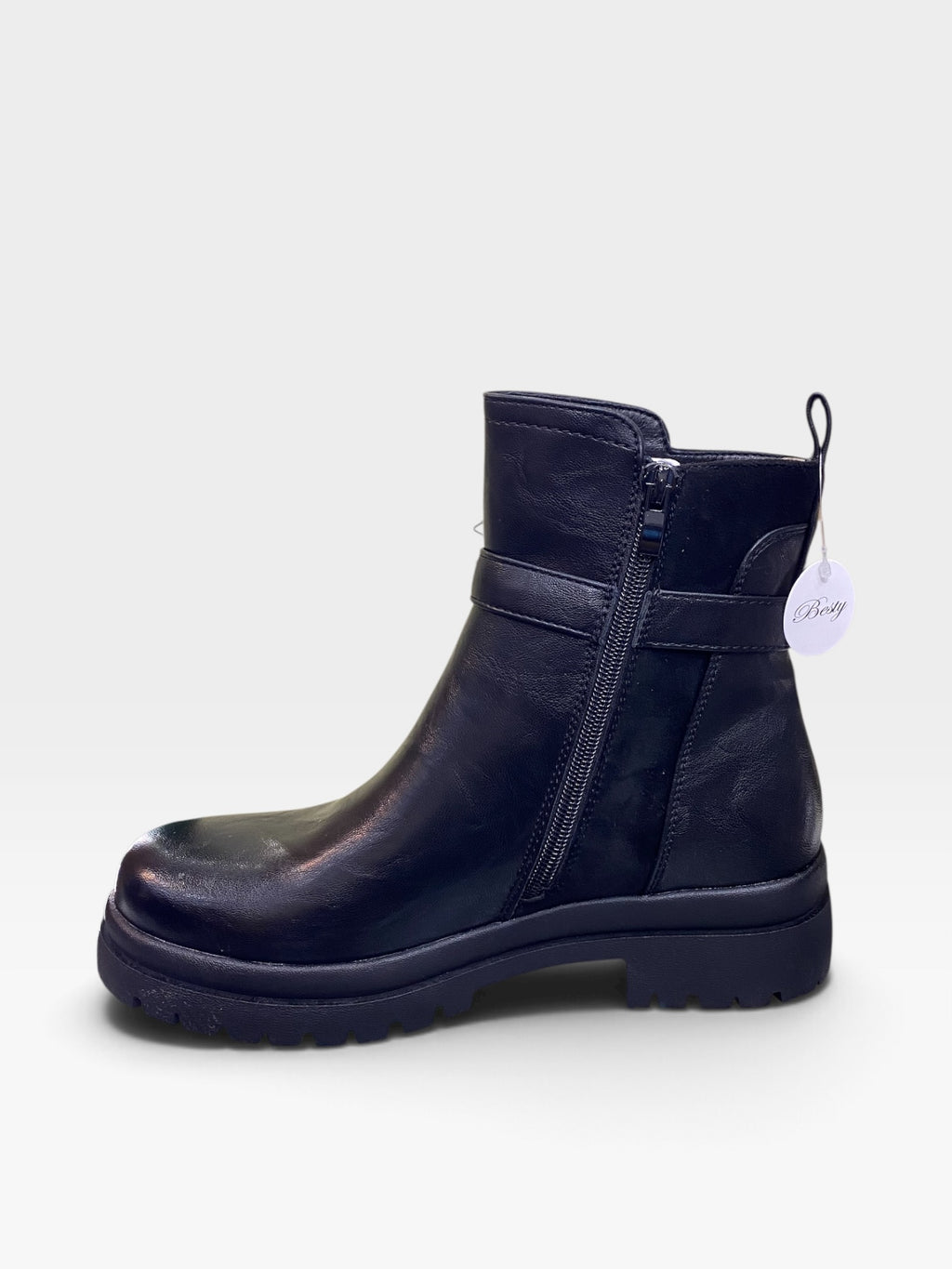Tronchetto Basso con Fibbia e Suola Cararmato Nero Donna