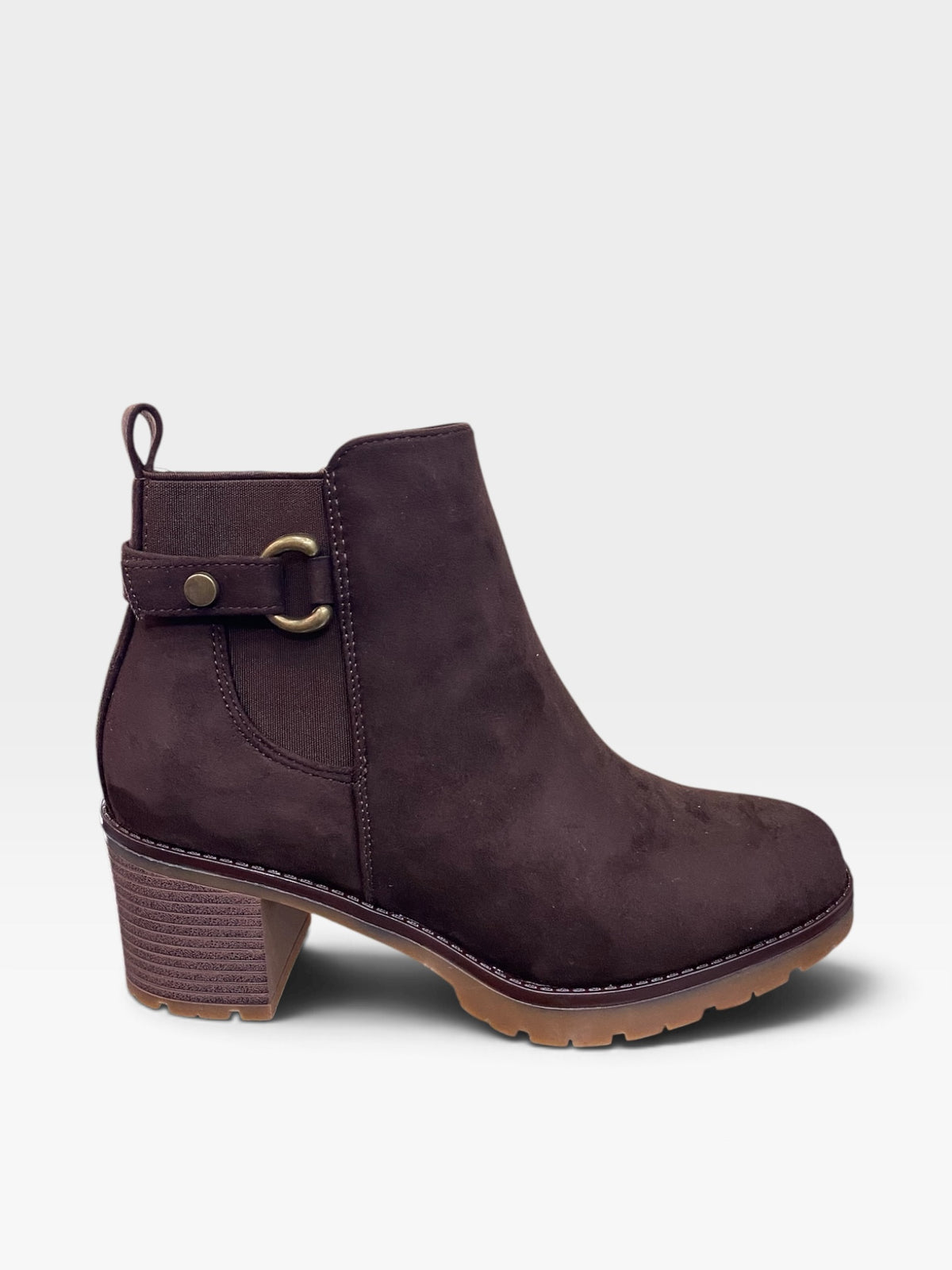 Stivaletto Scamosciato con Tacco Comodo e Zip Marrone Testa di Moro Donna