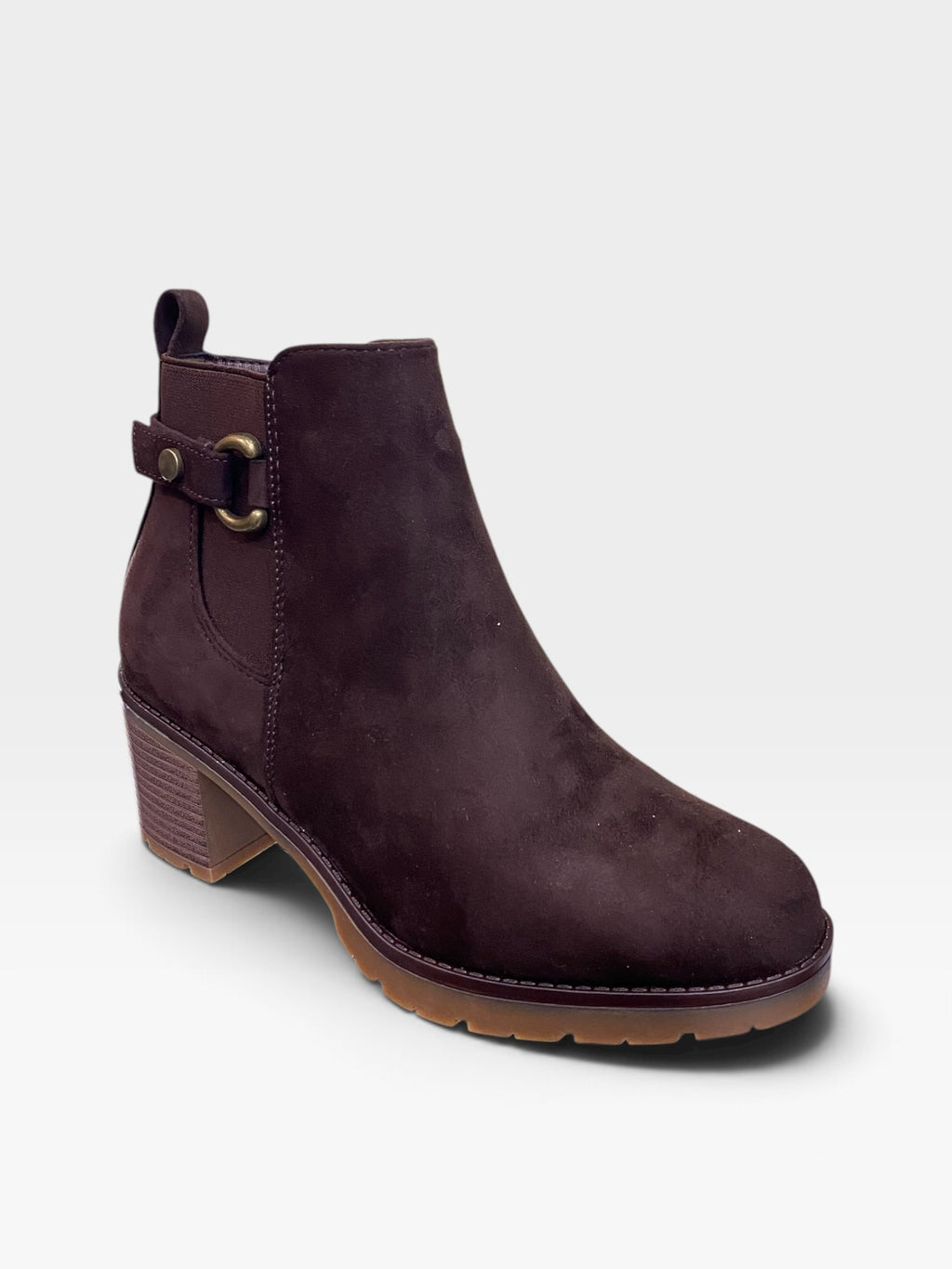 Stivaletto Scamosciato con Tacco Comodo e Zip Marrone Testa di Moro Donna