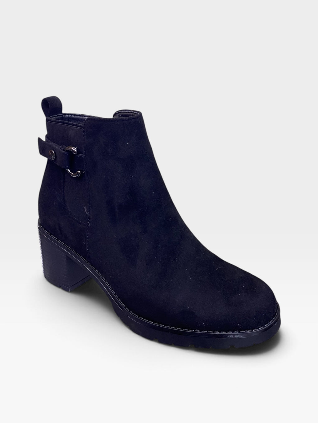 Stivaletto Scamosciato con Tacco Comodo e Zip Nero Donna