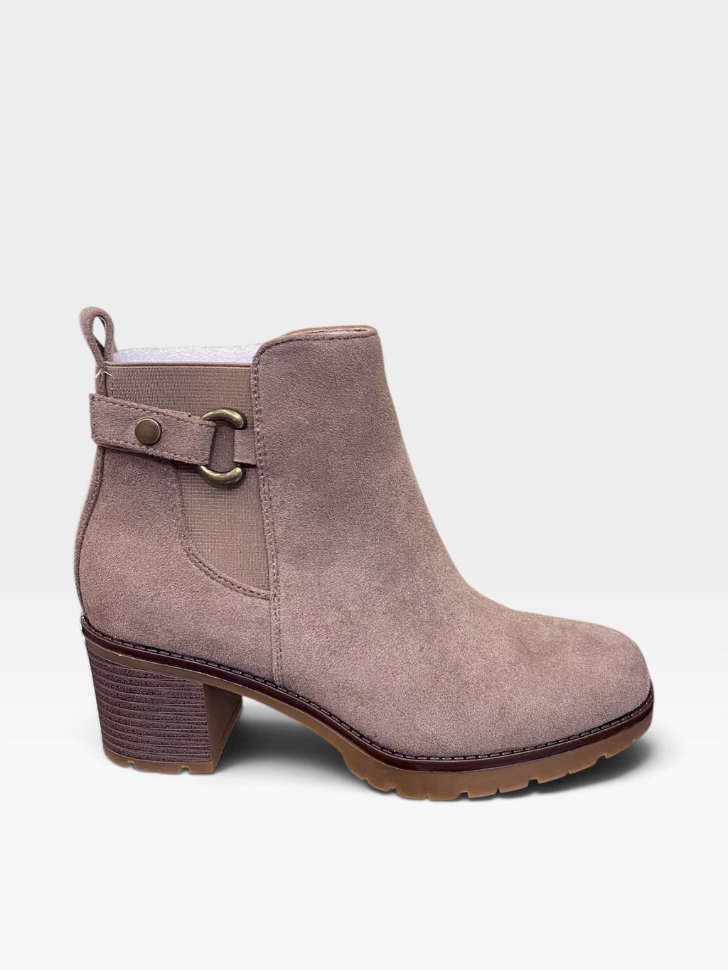 Stivaletto Scamosciato con Tacco Comodo e Zip Beige Donna