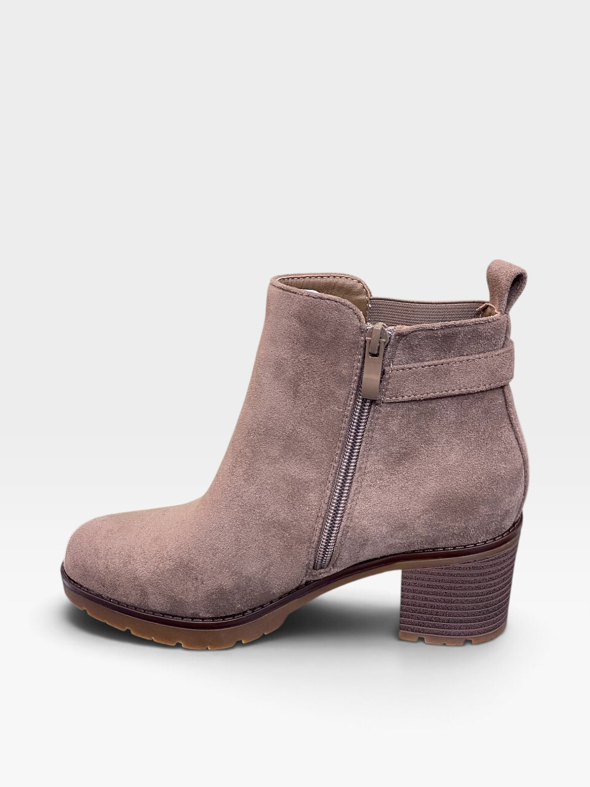 Stivaletto Scamosciato con Tacco Comodo e Zip Beige Donna