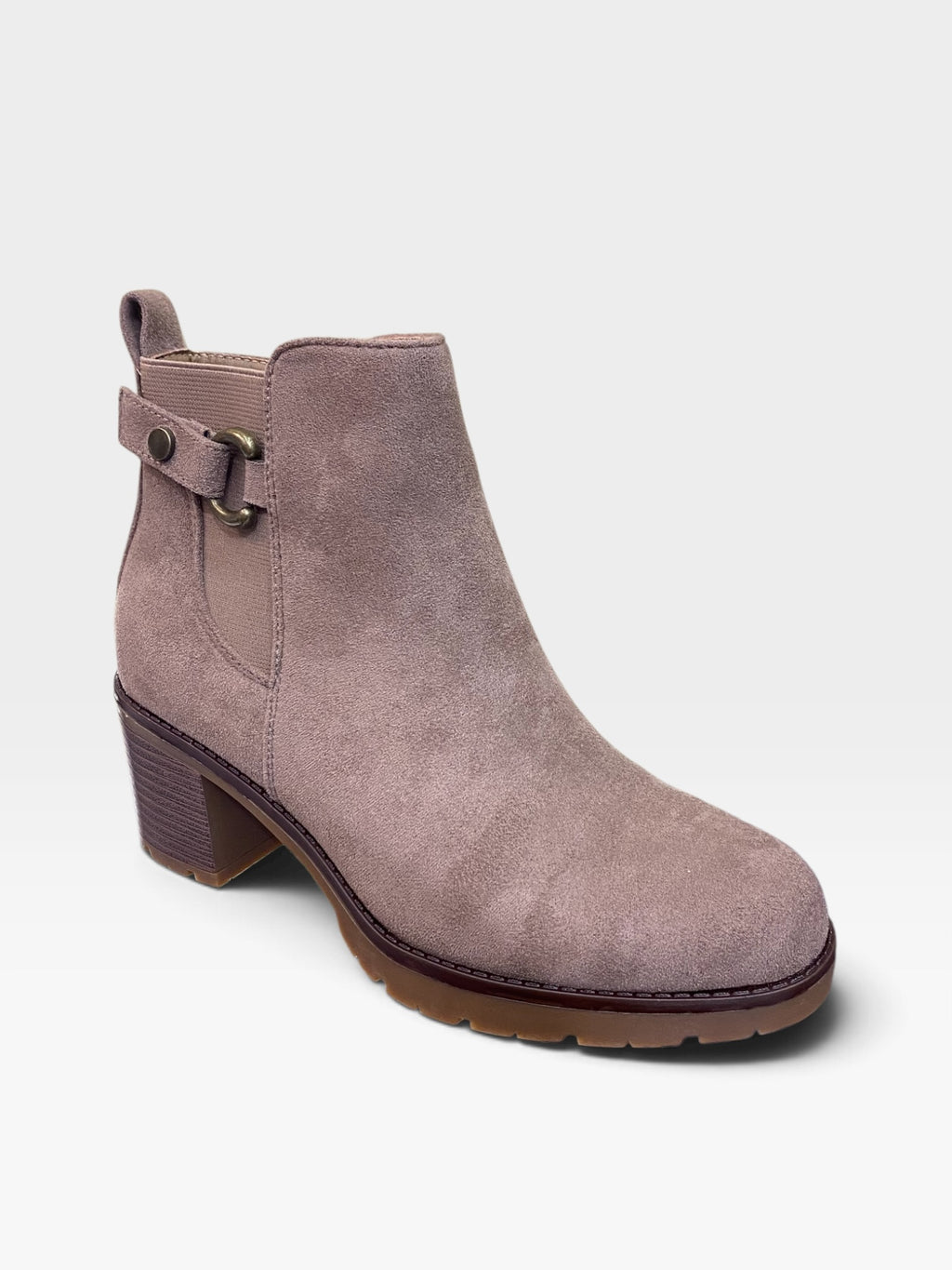 Stivaletto Scamosciato con Tacco Comodo e Zip Beige Donna