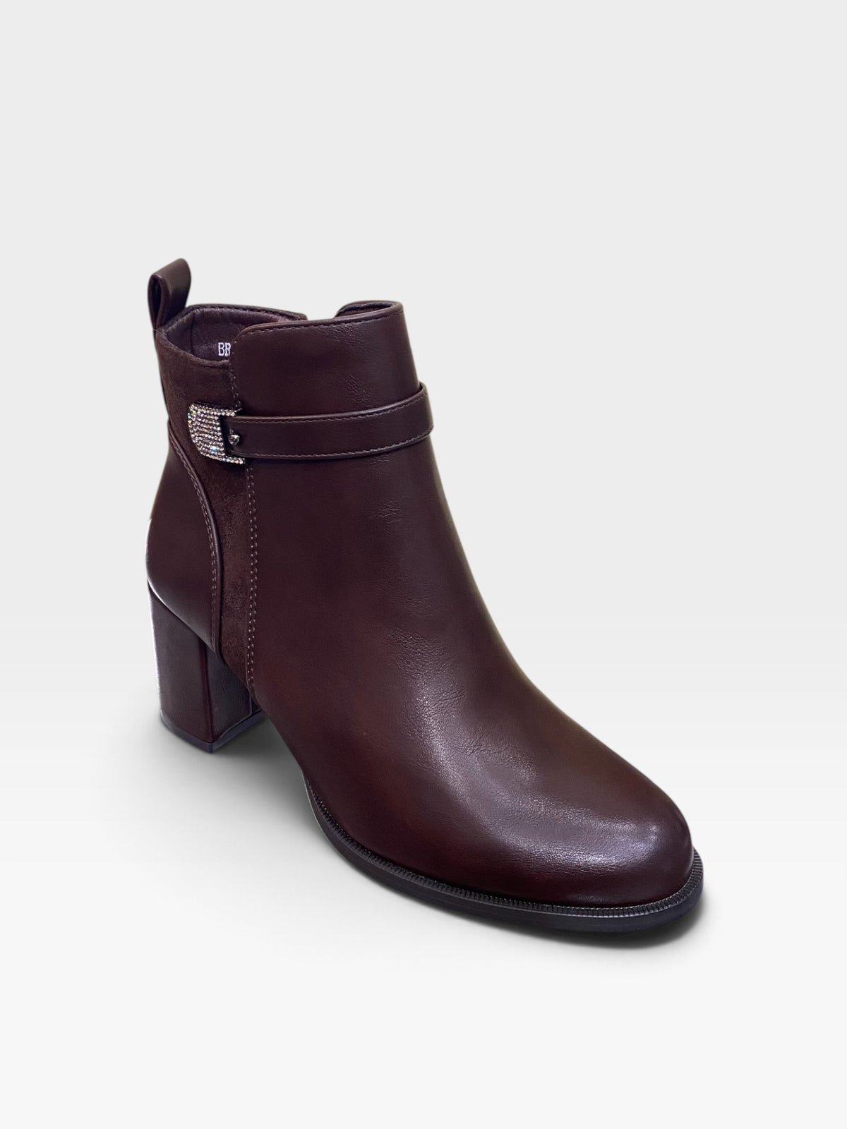 Stivaletto Elegante con Dettaglio Gioiello e Zip Marrone Donna