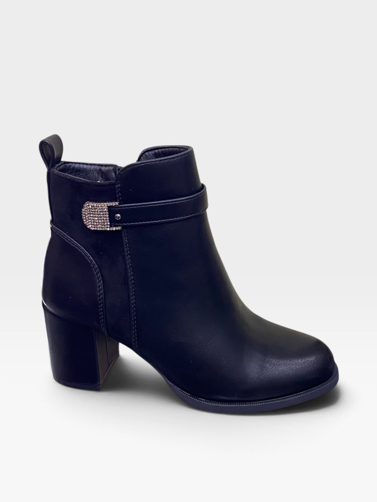 Stivaletto Elegante con Dettaglio Gioiello e Zip Nero Donna