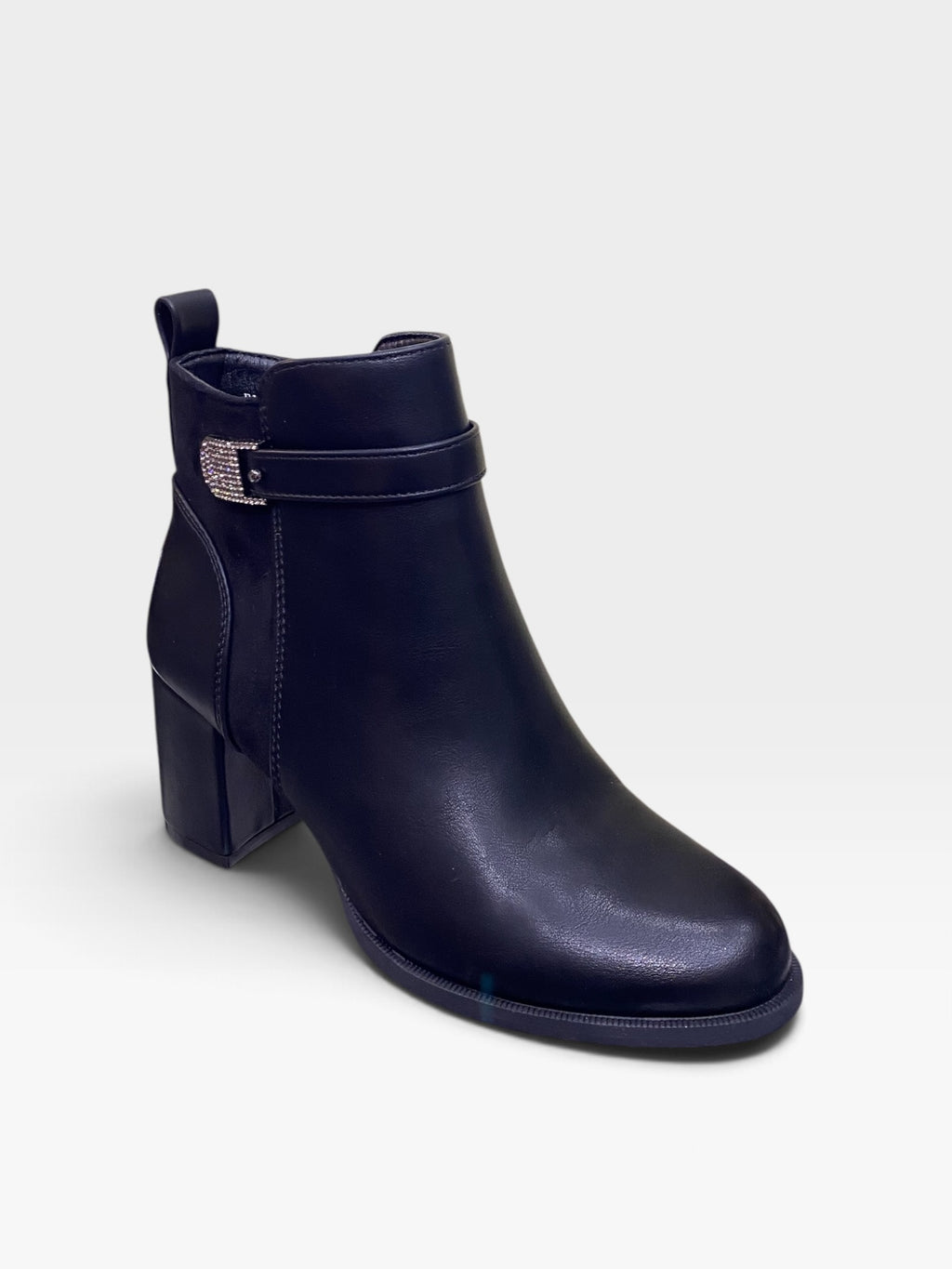 Stivaletto Elegante con Dettaglio Gioiello e Zip Nero Donna